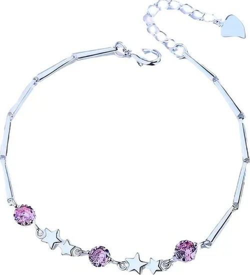 Genérico - Pulsera Plata 925 Estrella Circon Morado Ajustable