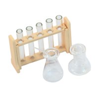 Magideal - Juego De Tubos De Ensayo De Casa De Muñecas Científica 1:12, Tubos De Ensayo De Vidrio Transparente Con Soporte De Madera, Accesorio De Adorno Modelo, Beige