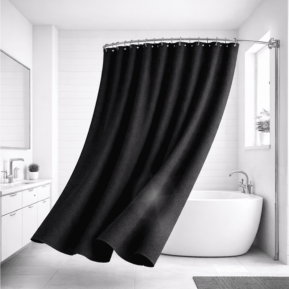 Cortina De Baño Impermeable Tela Ducha +12 Gancho Premium Aura Zeus negro