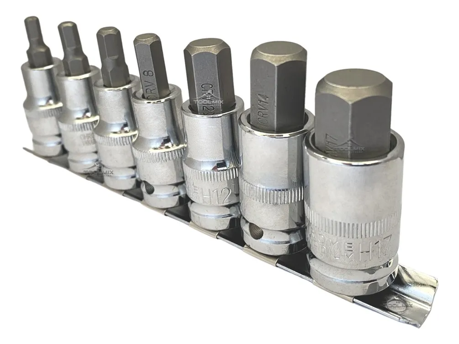 Genérico - Set Dado Puntas Hexagonales Allen 7 Piezas Cuadrante 1/2Pulg