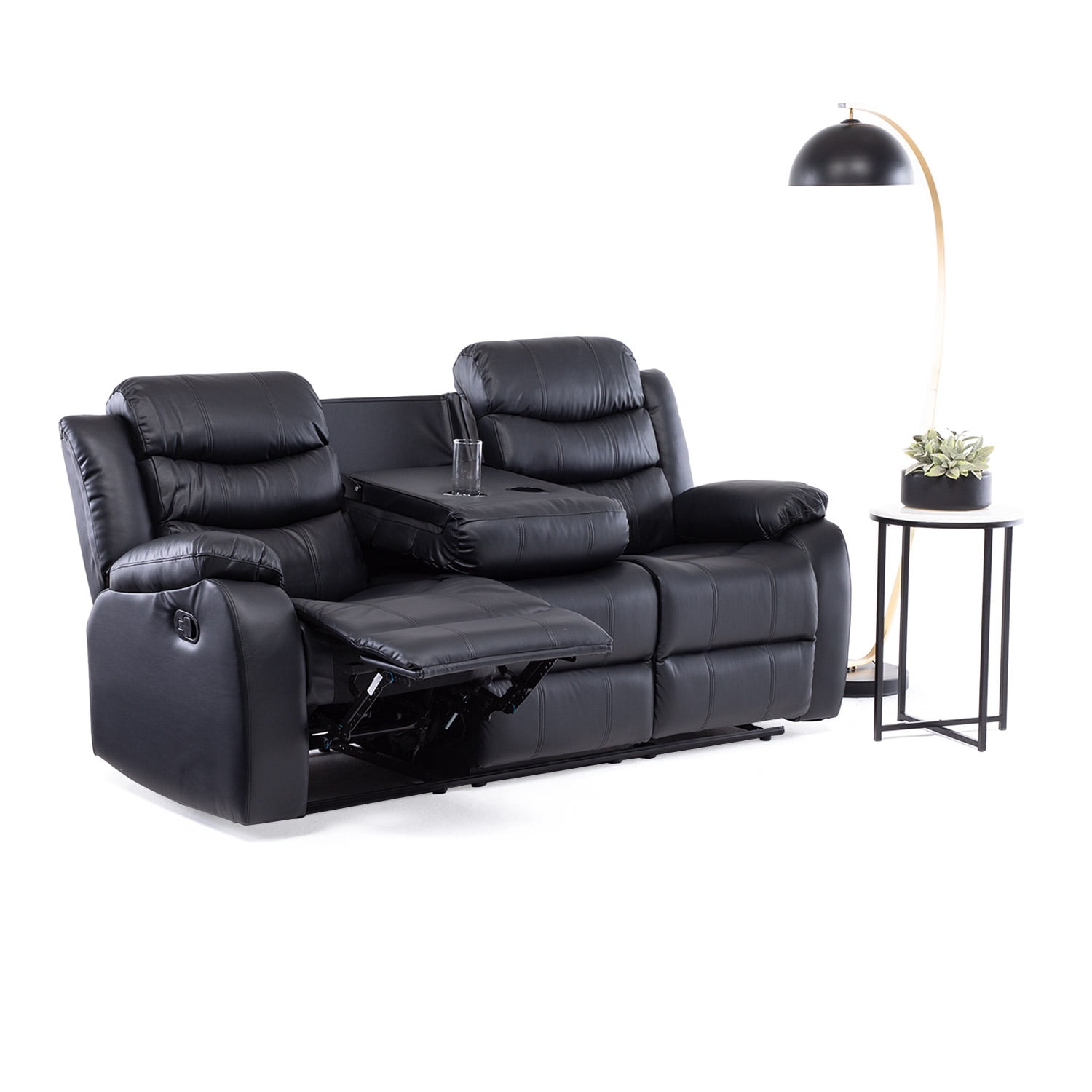 Vys Spa - Sofa Santi Black Reclinable 3 Cuerpos Con Posavados