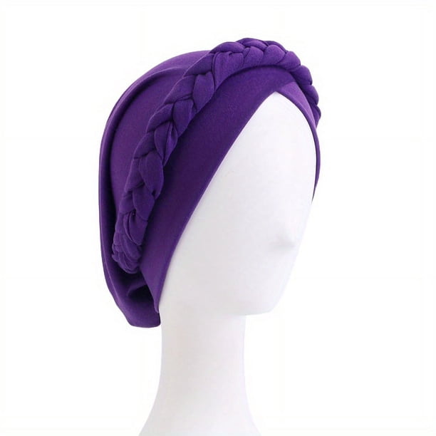 Stylish and Comfortable Solid Color Braided Turban Cap for Women - Perfect for Chemo, Head Wraps, and Hijabs