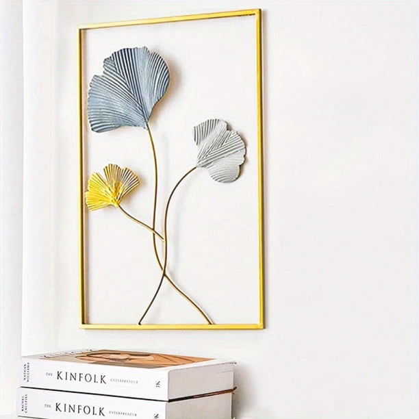 3pcs Mounted Metal Wall Decor, Thick Minimalist Metal Wall Art, Modern Metal Leaf Wall Hanging, Suitable For Sofa Backdrop Bedroom And Living Room, Golden Classic Style, No Frame, 17.3x 11.8 Inches