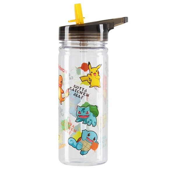 Botella de agua Pokemon Kids con pajita de plástico de 580 ml, reutilizable