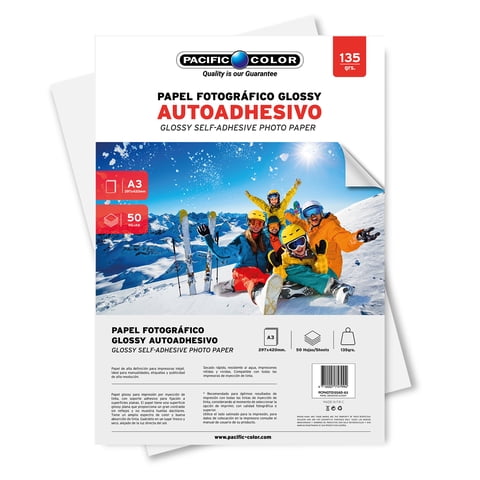 Pacific Color - Papel Fotográfico Adhesivo 50 Hojas Tamaño A3 De 135Grs - Ps