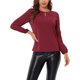 thumbnail image 1 of INSPIRE CHIC Blusa de Chifón para Mujer de Regreso a Clases Cuello con Abertura Manga de Parches Elegante Top de Trabajo XS Rojo Vino, 1 of 7