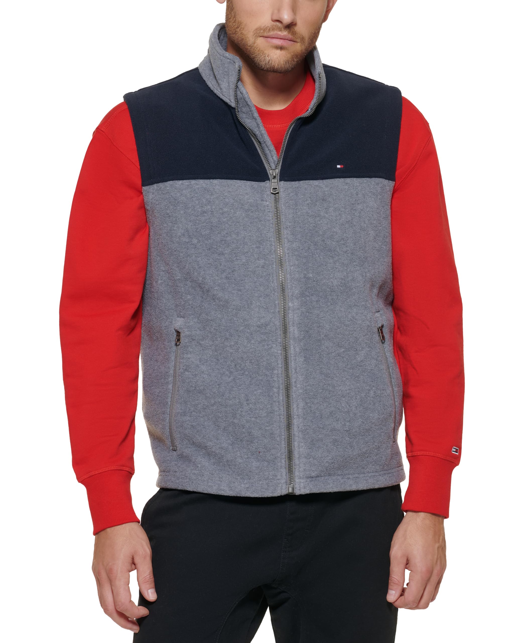 Chaleco Tommy Hilfiger De Forro Polar Para Hombre, Azul Marino Y Gris Claro 5X