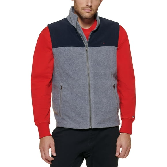 Chaleco Tommy Hilfiger de forro polar para hombre, color azul marino y gris claro, talla L