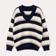 thumbnail image 2 of Sweater Mujer Oversize Rayado Cuello V Manga Larga Tejido negro Talla Única, 2 of 2