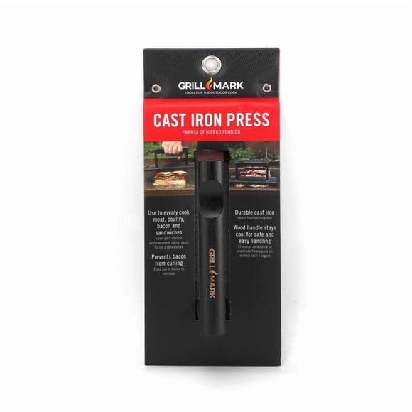 Meat Press Grill Mark Black, hierro fundido/madera