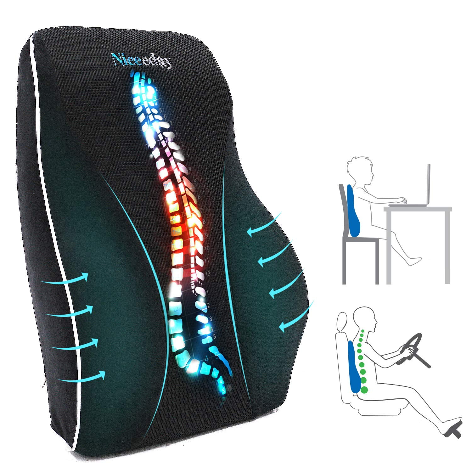 Almohada De Soporte Lumbar Niceeday De Espuma Viscoelástica Para Oficina Y Coche