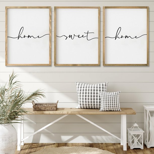 Heiple Juego de 3 Letreros Enmarcados de Estilo Rústico "Home Sweet Home" para Decoración de Pared Sobre la Cama – Arte de Pared y Señales de Madera