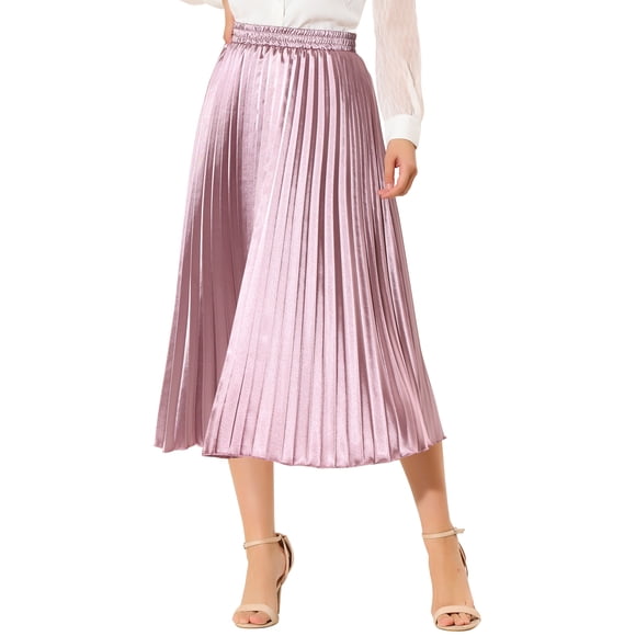Falda de fiesta plisada midi con cintura elástica metálica para mujer NOMADIC NOOK S Rosa Púrpura