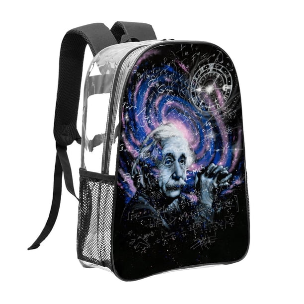 Einstein Mochila transparente temática, resistente y duradera, bolsa see-through para trabajo, deporte, universidad y viaje, 31 × 43 cm