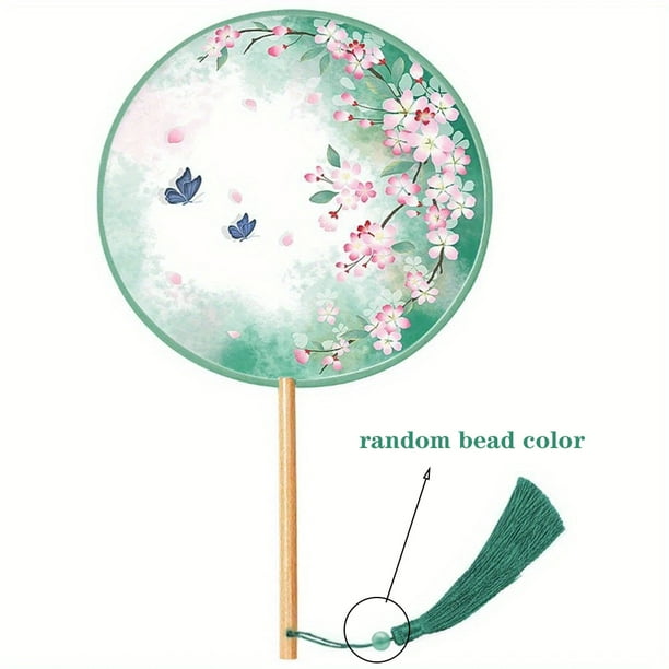 1pc, Long-handled Round Silk Cloth Fan Chinese Wind Hand Fan Chinese Ancient Wind Translucent Silk Group Fan Hanfu Cheongsam Dress Up Accessories