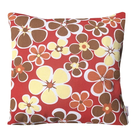 Elizabeth Peper - Funda Cojin Decorativo Diseño Rojo Flores Amarillas Y Cafe 45X45
