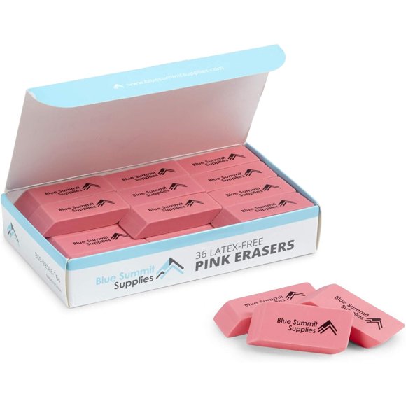 Blue Summit Supplies 36 Pack Pink Erasers, Latex-Free, School Supplies