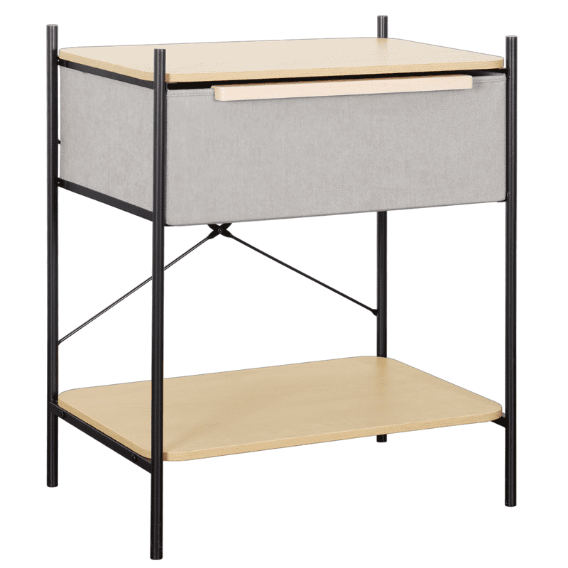 Velador 2 Niveles Carry All Línea Minimalist 1 Cajón Marco Metálico Cubierta Madera