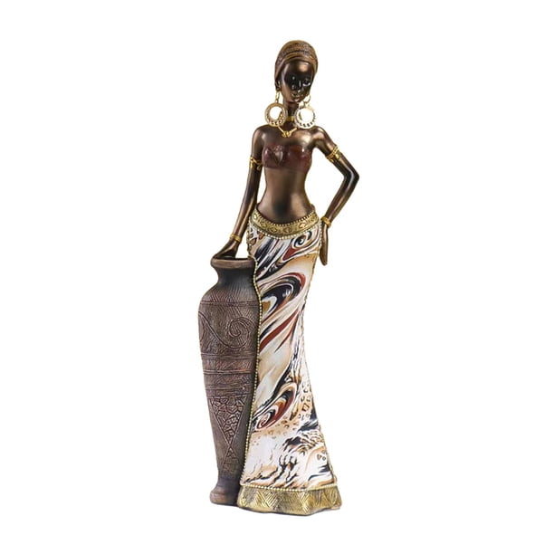 Estatua de señora Tribal africana, adorno de resina, escultura de mesa, escultura africana, decoración del hogar, marrón, para sala de estar, hogar y , estilo c