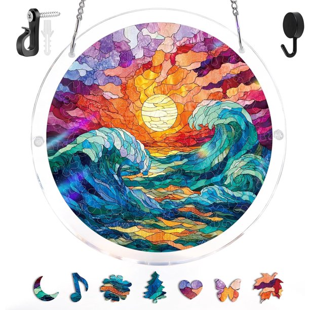 Atrapasol puzle acrílico 2 uds 83 piezas efecto vitral decoración ventana hogar