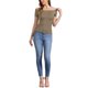 thumbnail image 2 of INSPIRE CHIC Blusa sólida de mujer con mangas cortas, hombros descubiertos, longitud a la cadera, XS caqui, 2 of 5