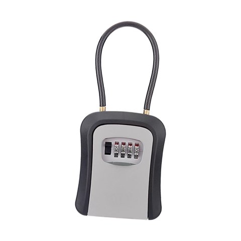 Magideal - Caja De Seguridad Para Llaves Con Combinación De 4 Dígitos, Grillete De Cable De Acero, Resistente A La Intemperie, Portátil Para Perilla De Puerta O , Gris