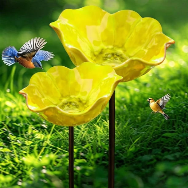 Estacas jardín flor metal baño abejas cuenco agua pájaros estación riego polinizadores 3 uds rojo