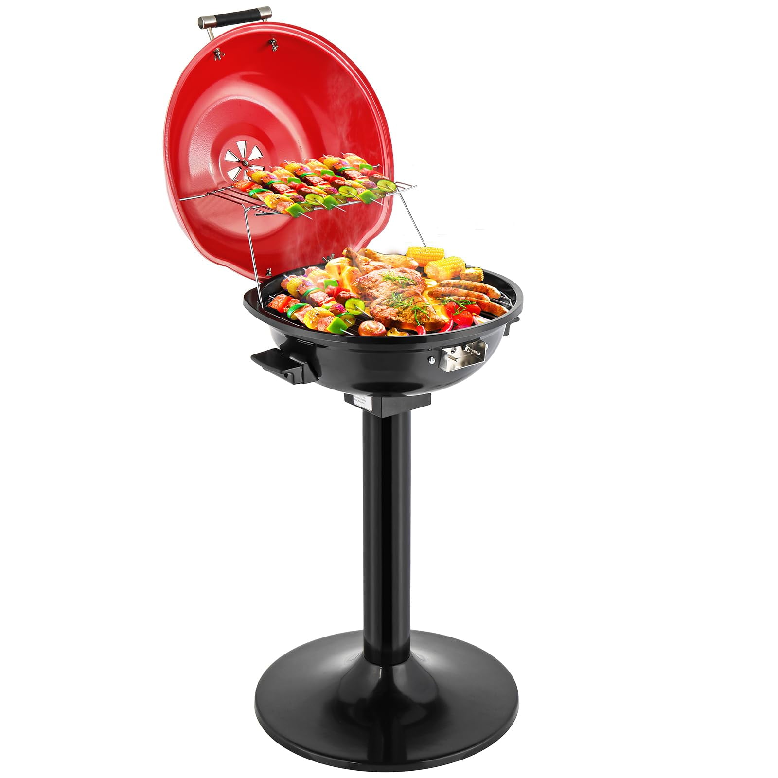 Rovsun - Parrilla Eléctrica Vertical De 1600 W Roja Con Tapa Acero Inoxidable 304