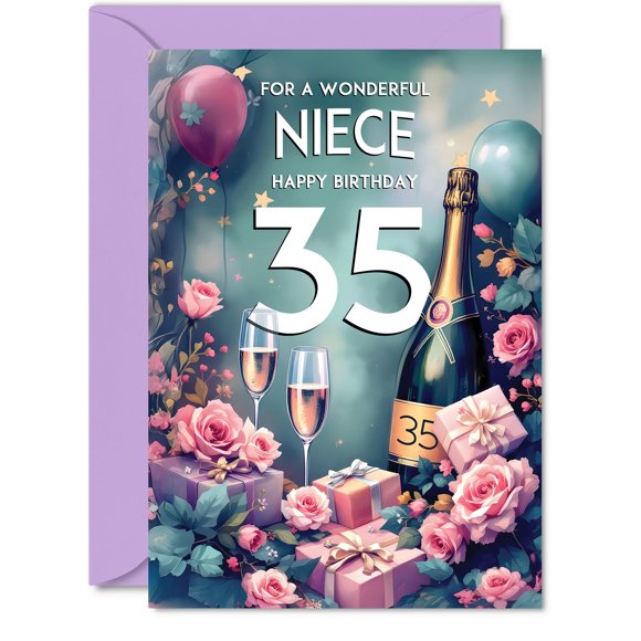 Tarjeta de Felicitación Giftzie 5.8x8.3 pulgadas Sobrina 35.º Cumpleaños