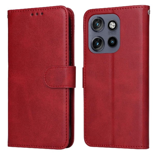 Funda Billetera para Motorola Edge 50 Neo 5G con Porta Tarjetas y Soporte Ajustable Rojo