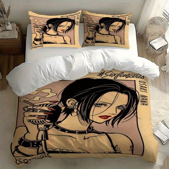 3pcs Masako Gothic Punk Style Illustration Theme Print 100% Polyester Bedding Set with Duvet Cover + 2 Pillowcases