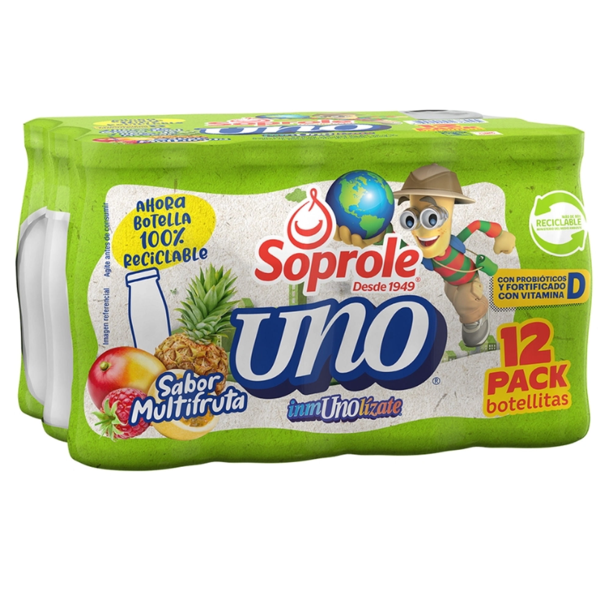 Bebida Láctea Probiótico Uno Multifruta Pack 12 Botella 80 ml c/u Soprole