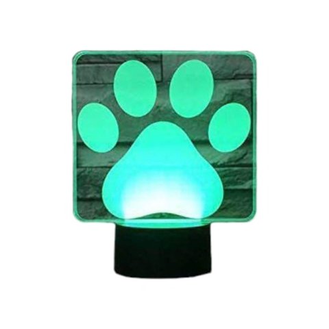 Lelumania - Lampara Ilusion 3D Huella Perro De 7 Colores, Base Touch