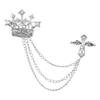 Ioensy - Broche De Corona Para Hombre, Cadenas Colgantes, Pin De Solapa Para Vestido, Novio, Padre, Regalo Argent