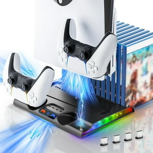 Base De Enfriamiento Aaronmei Para Consola Ps5 Slim Con Doble Soporte De Carga Y Almacenamiento Negro