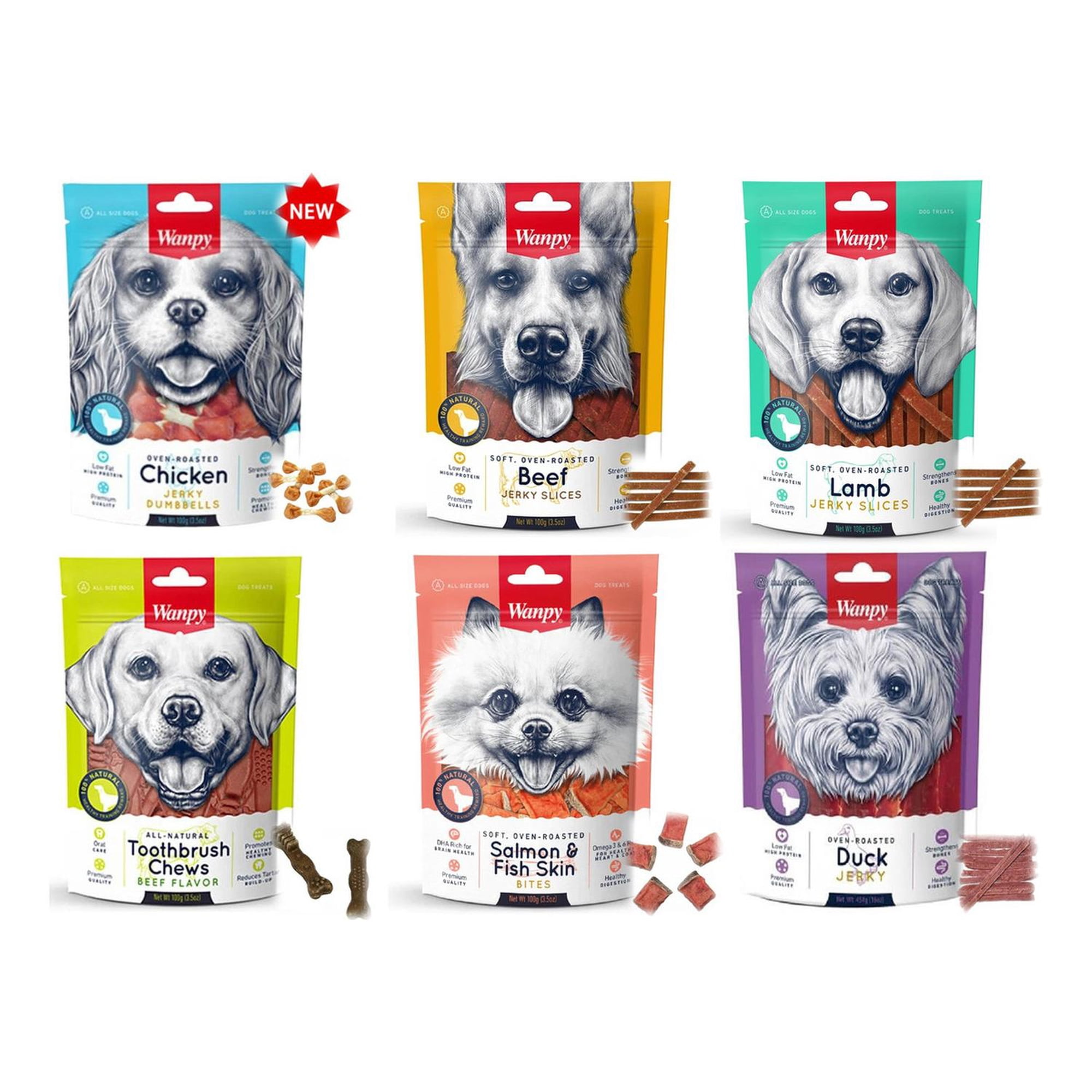 X6 Variedades Snack Para Perros Wanpy 100% Natural 100g C/u
