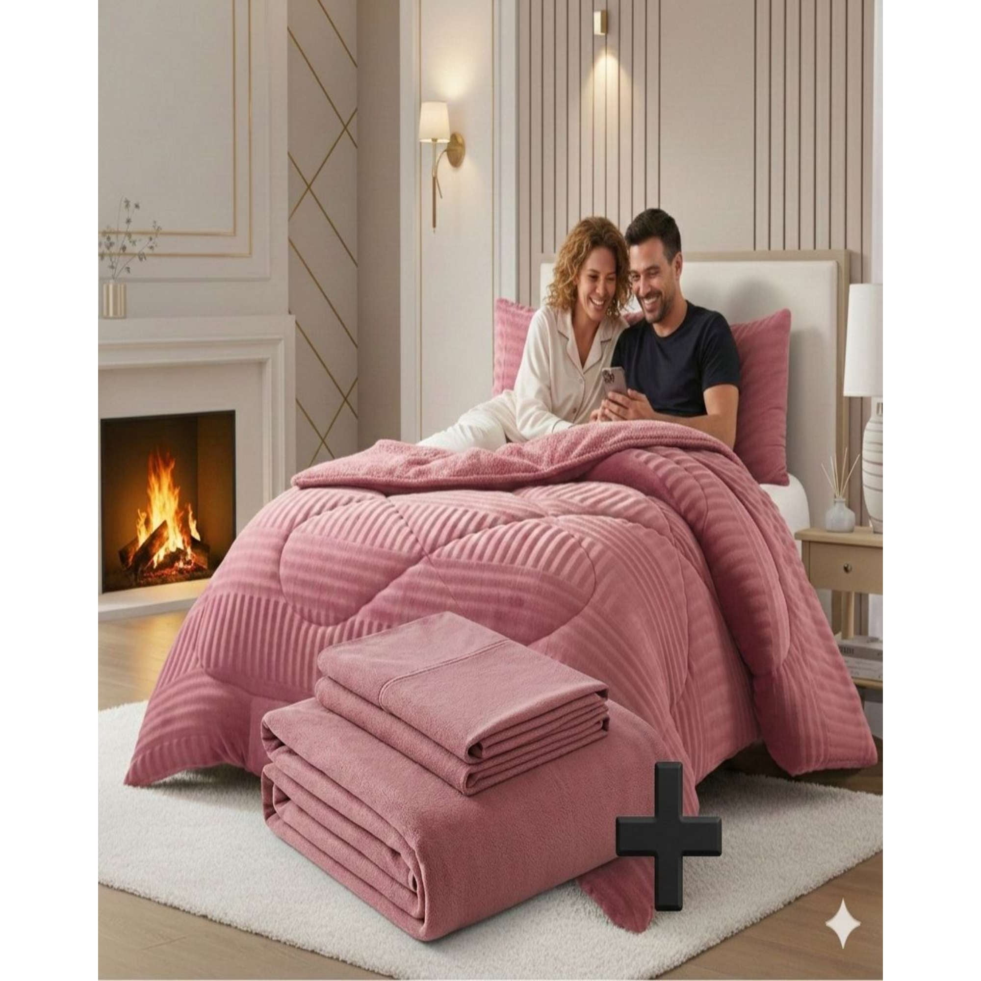 Mylhogar - Juego De Plumón Chiporro Más Sábana Polar King Premium