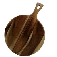 Nativos - Tabla Rustica De Picar Forma Circular Con Mango 40 X 30