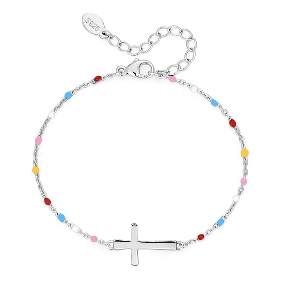 Pulsera HESHPAWS S925 Sterling Silver Cross Ajustable Plateado