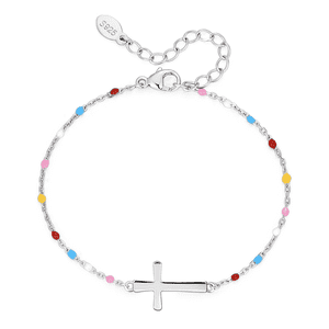 Pulsera Heshpaws S925 Sterling Silver Cross Ajustable Plateado