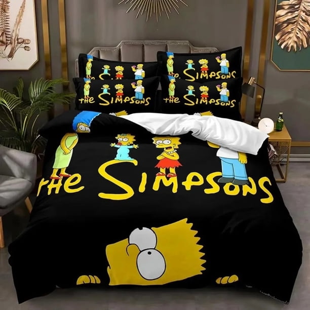 x769 Bed SheetsThe Simpsons Bedding Sets,Anime Bart-Lisa Cover Sets,Cute Bed Quilt Covers Pillowcases Bedroom for Children and adults 3-Piece Bedding Set (1 Duvet Cover + 2 Pillow Shams) nj769