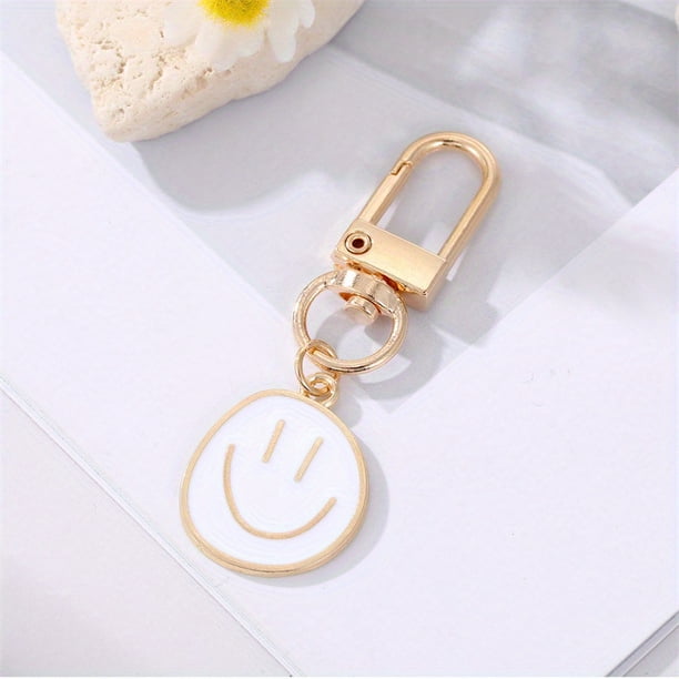 Gorgeous Golden Irregular Expression Keychain - Alloy Enamel Painted Happy Face Key Ring Bag Pendant Accessories