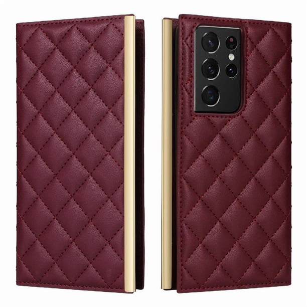 Funda Tipo Cartera Acolchada con Correa para Samsung Galaxy S21 Ultra 5GRojo
