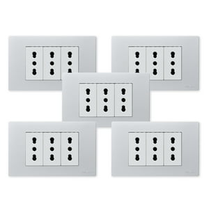 Want - Pack 5 Tomacorriente Triple Metálico 16A - Gris Blanco