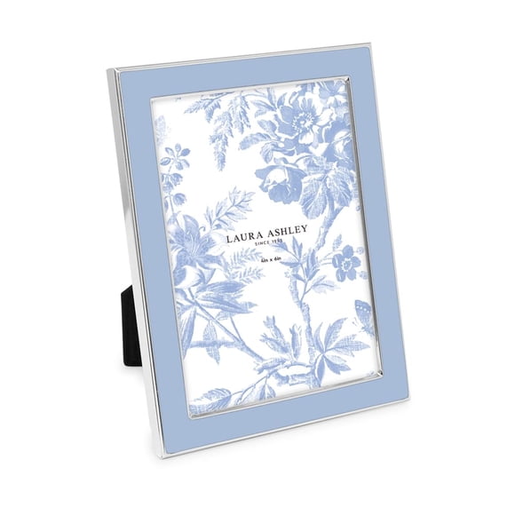 Portarretratos Laura Ashley 4x6 azul con borde plateado esmaltado