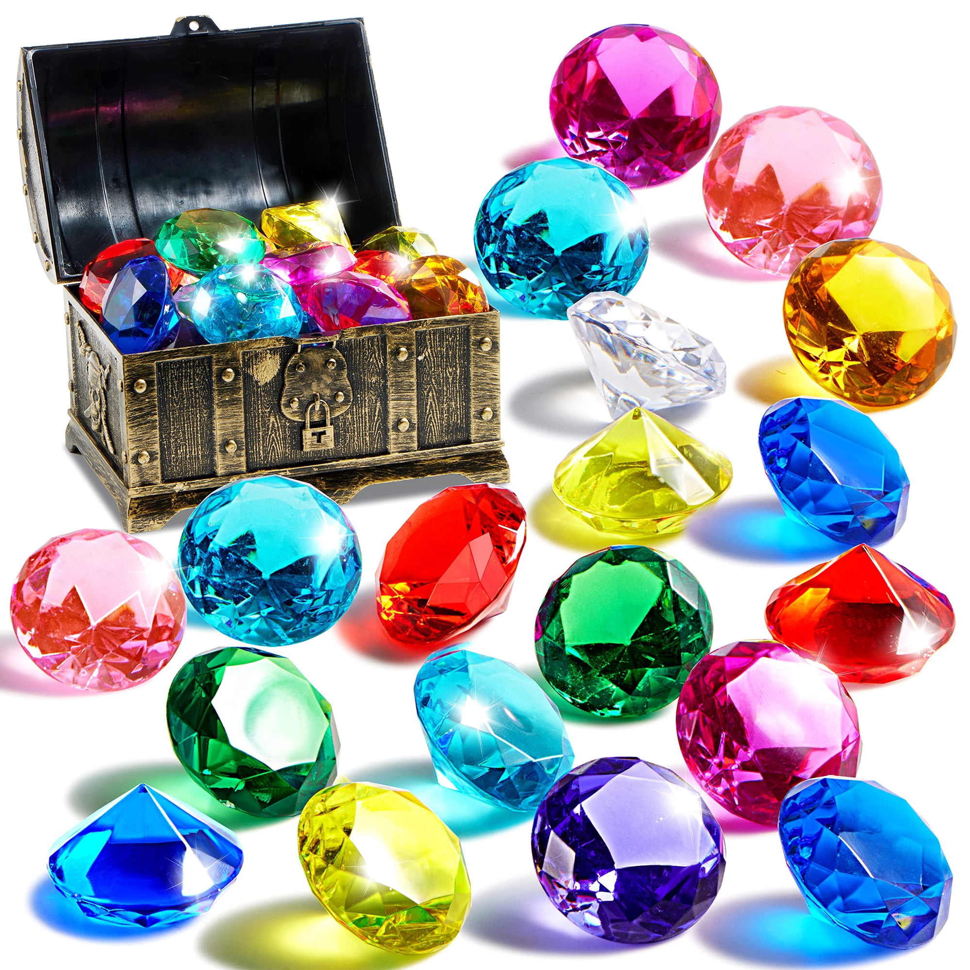 Juguetes Para Piscina Diving Gems Sloosh, 16 Diamantes Grandes Y Coloridos Con Cofre
