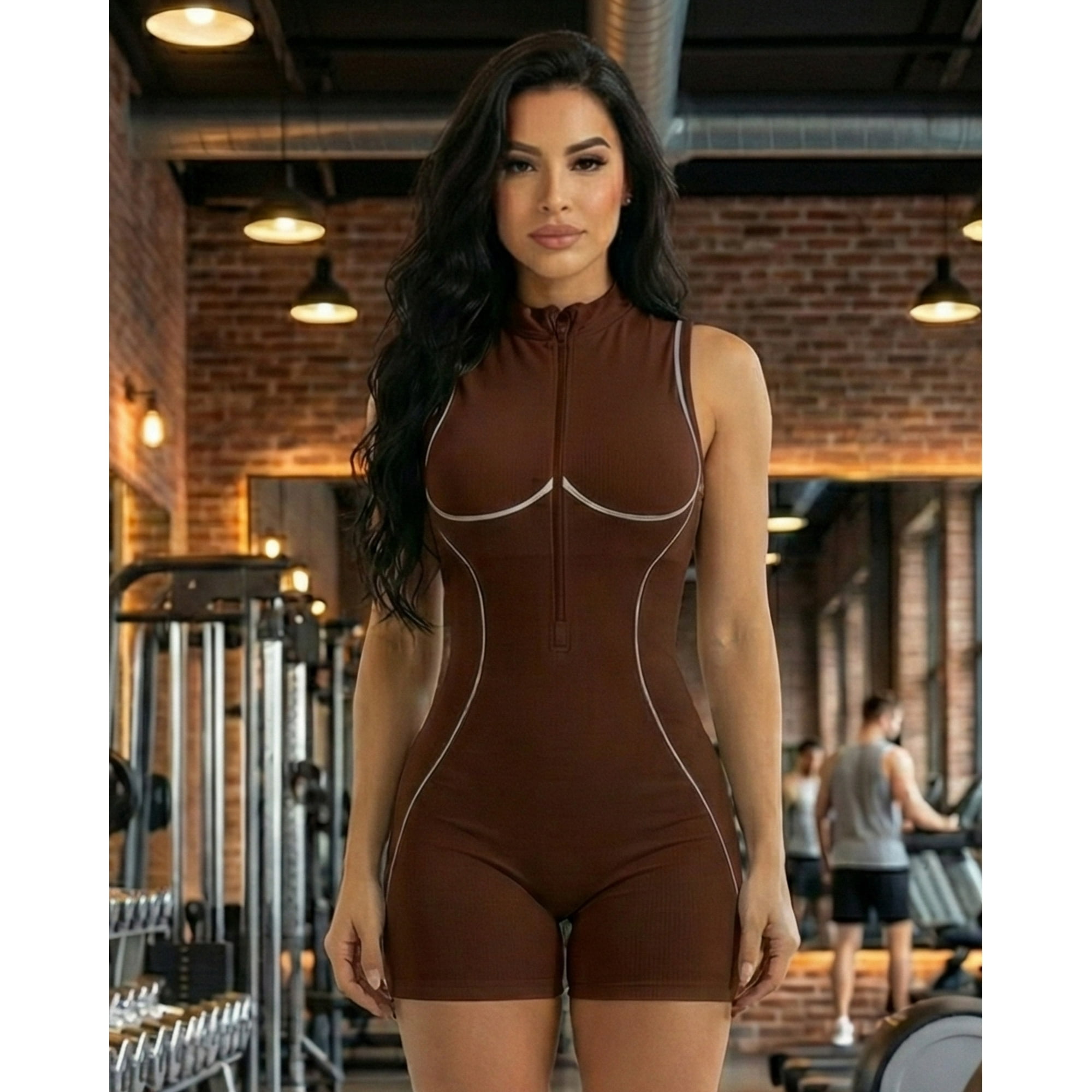 Flix Spa - Enterizo Corto Deportivo Mujer Push Up Con Cierre Y Líneas Moldeadoras