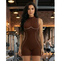 Flix Spa - Enterizo Corto Deportivo Mujer Push Up Con Cierre Y Líneas Moldeadoras