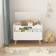 thumbnail image 2 of Wooden Toy Box, Kids Toy Storage Organizer with Front Bookshelf, Flip-Top Lid, Safety Hinge, Boys Girls Toy Chest Bench for Playroom Kids Room Organization (White), 2 of 3