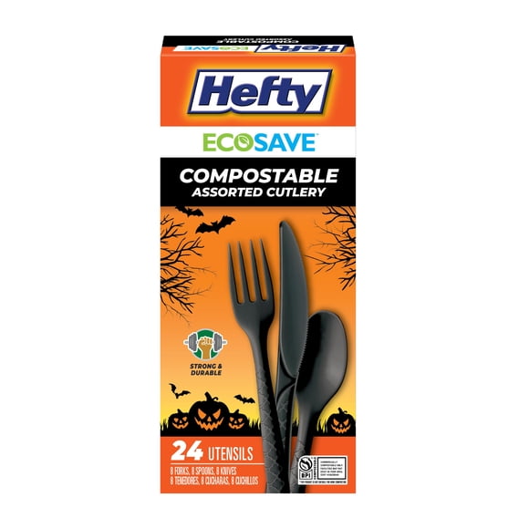 Juego de cubiertos Hefty ECOSAVE 24 piezas negro mate compostable